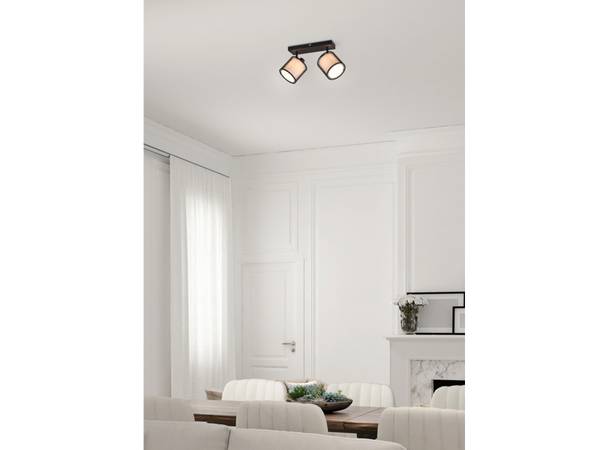 Deckenspot 2 flammig Schirm Schwarz-Weiß Schwarz - Weiß - Metall - Textil - 32 x 19 x 18 cm