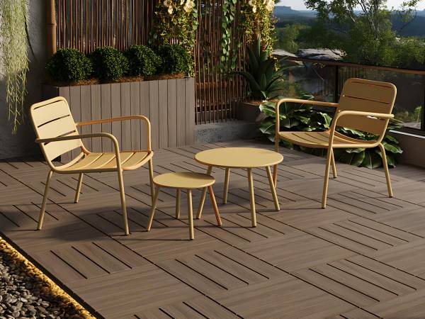 Gartenbeistelltisch MIRMANDE 2er-Set Gelb - Metall - 60 x 34 x 60 cm