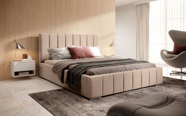 Gestoffeerd bed Ambrus beige - Breedte: 155 cm