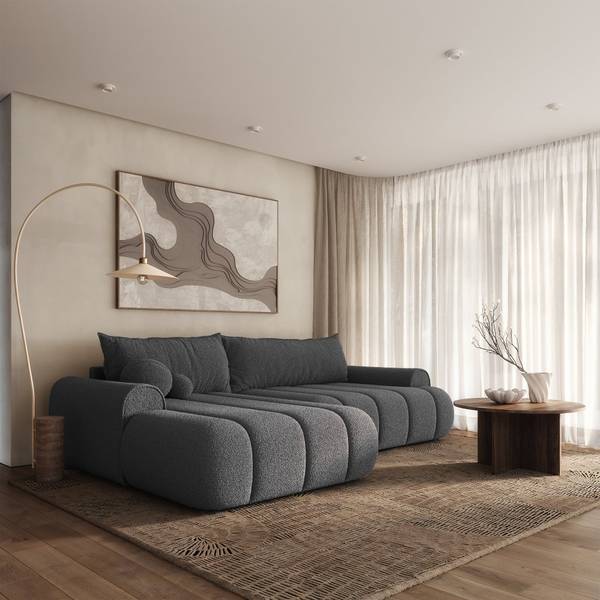 Ecksofa DANDELINO Grau - Ecke davorstehend links - Ottomane davorstehend links