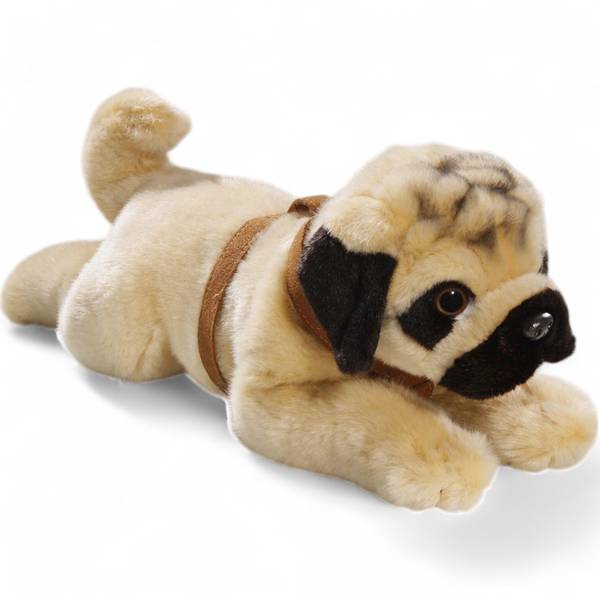 Kuscheltier Mops mit Geschirr Beige - Kunstfell - 16 x 19 x 35 cm