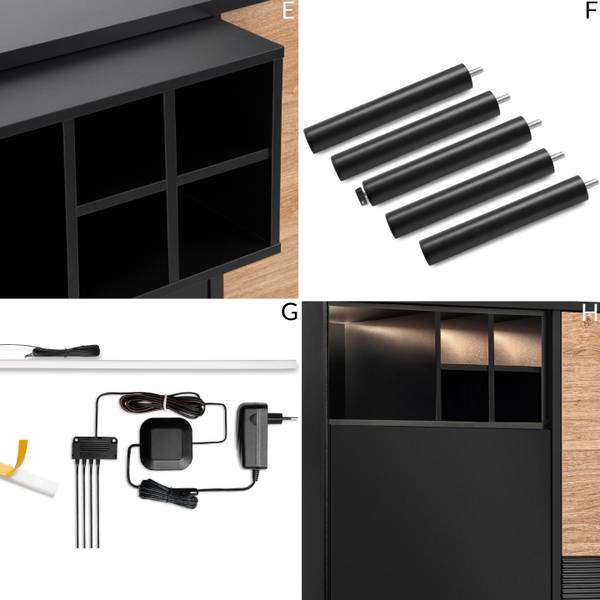 LOFTY Kommode Weineinlage Schwarz - Eiche Dekor
