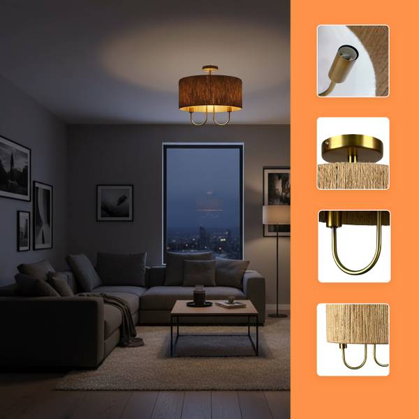 2-flammige Deckenlampe Braun - Gold - Eisen - 35 x 35 x 35 cm