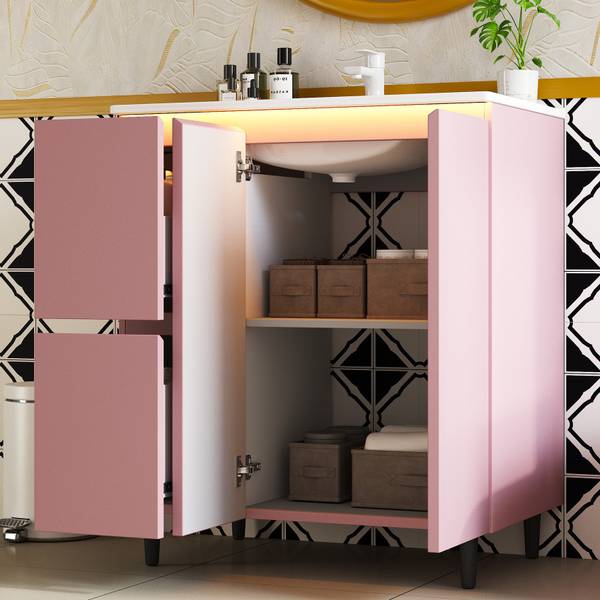 Badkamermeubel met Wastafel Muses Ⅰ roze - plaatmateriaal op houtbasis - porselein - 76 x 89 x 47 cm