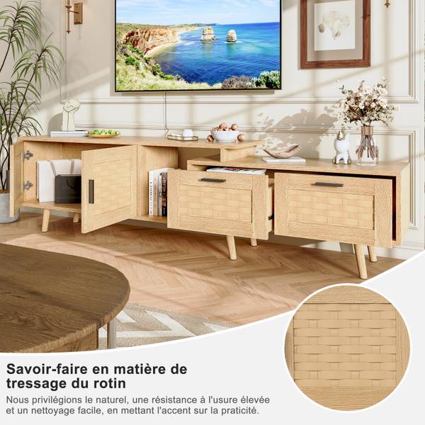 TV-Schrank Lowboard HYF01 Braun - Massivholz - 30 x 44 x 169 cm