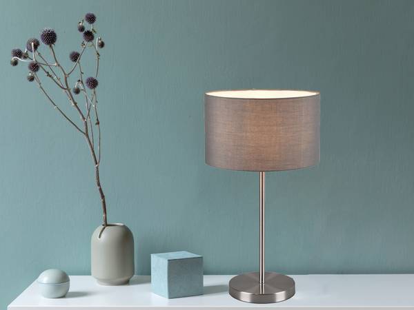Große Nachttischlampe Stoffschirm Weiß Silber - Weiß - Metall - Textil - 30 x 55 x 30 cm