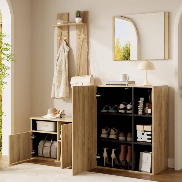Garderobenset MUHENA415(4er Set) Braun - Holzwerkstoff