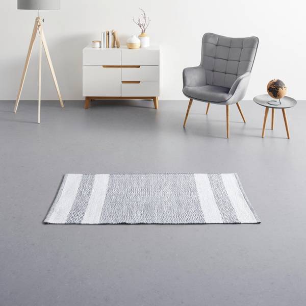 Handwebteppich ELISA Grau - Holzwerkstoff - 80 x 1 x 150 cm
