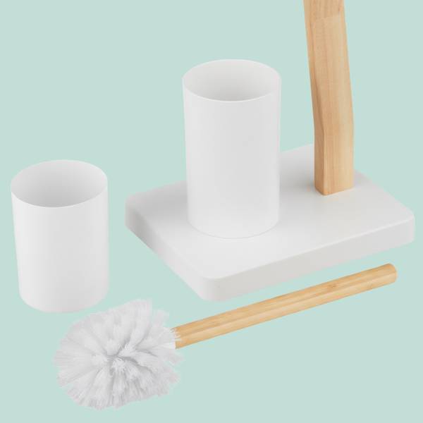 Toiletbutler hout en metaal lichtbruin - wit