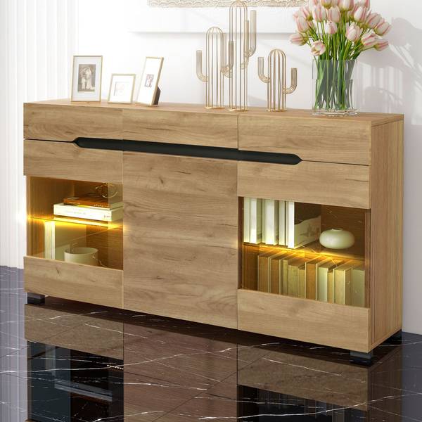 LED Sideboard Helios Ⅰ Braun - Stahl - Farbglas - Acrylglas - 140 x 80 x 35 cm