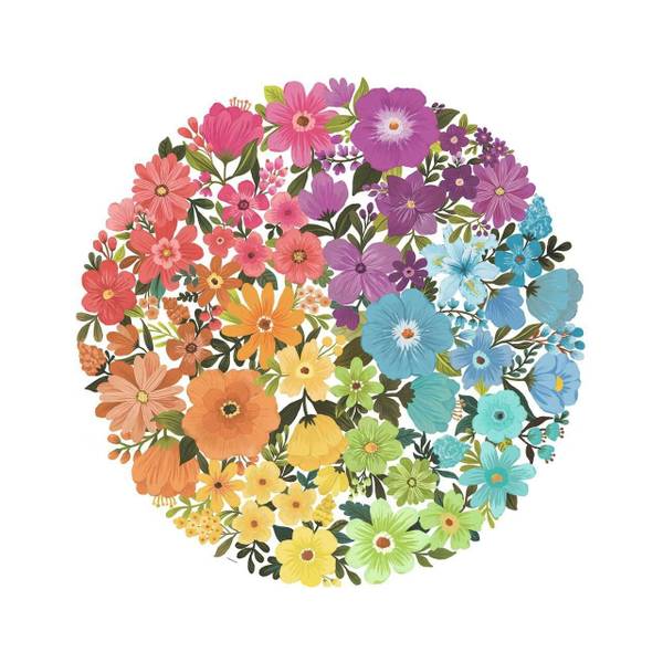 Puzzle 500 Teile rund Farbkreis Blumen Papier - 28 x 6 x 28 cm