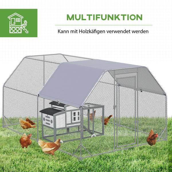 Hühnergehege CP352 Silber - Metall - 380 x 195 x 280 cm