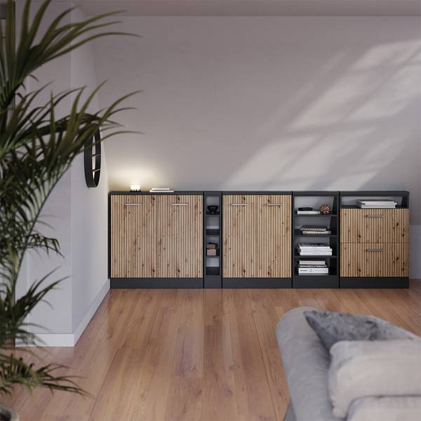 Küchenschrank für Dachschrägen 58055 Anthrazit - Asteiche Dekor - 80 x 46 cm