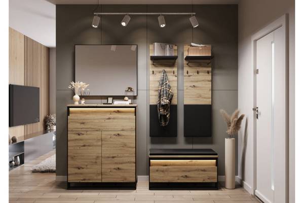 Garderobe Quant 3_5-tlg. Schwarz - Braun - Holzwerkstoff - 184 x 182 x 40 cm