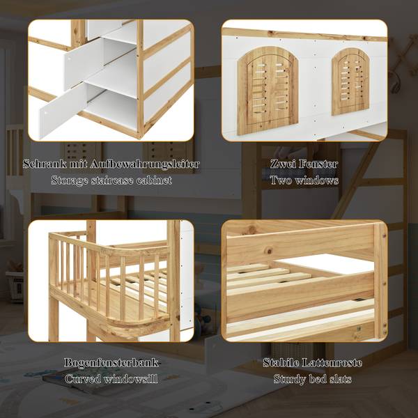 Hausbett K-2038 Braun - Holzwerkstoff - 95 x 184 x 285 cm