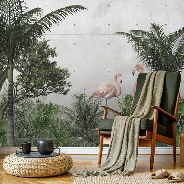 Fototapete PFLANZEN Flamingos Beton 135 x 90 x 90 cm