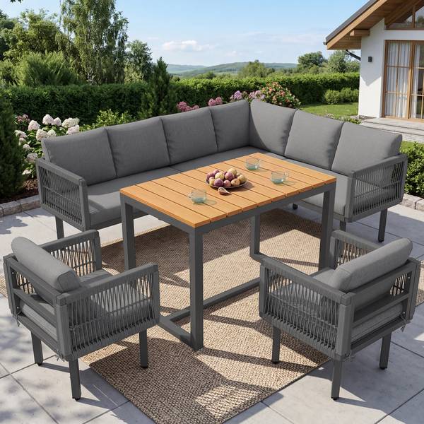 Gartenlounge-Set Gaia Ⅵ（6-tlg） Grau - Holzwerkstoff - Metall - Kunststoff - Textil