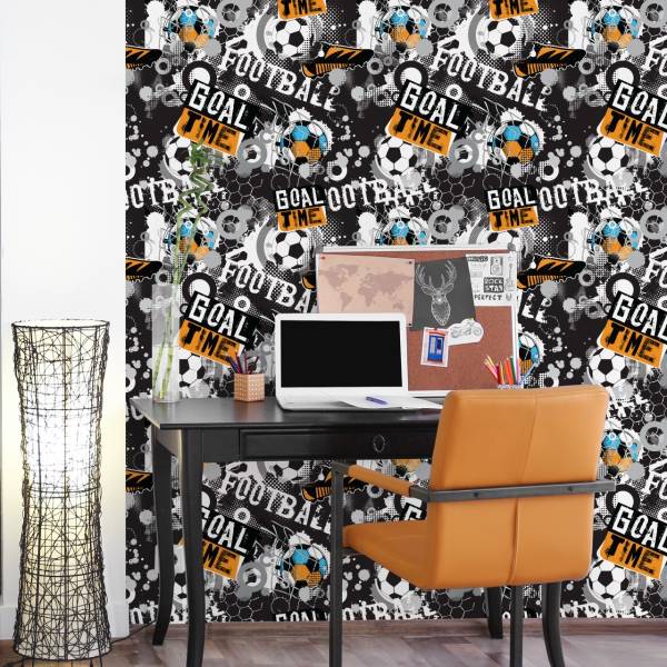 Papier Peint football graffiti sport Noir - Bleu - Gris - Orange - Blanc - Papier - 53 x 1000 x 1000 cm