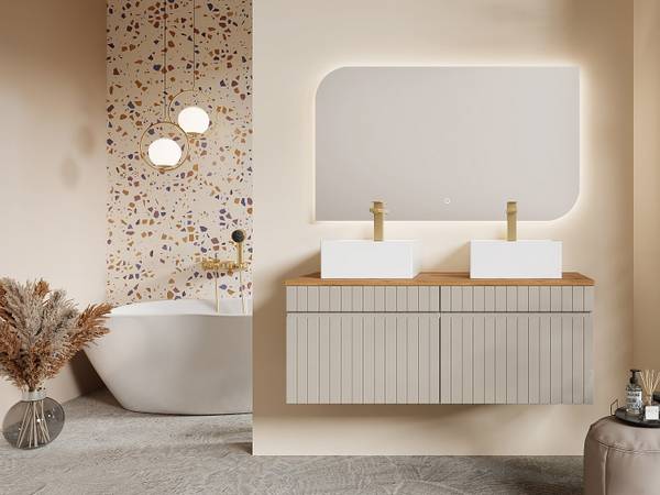 Doppelwaschtisch SATARA Beige - Holz teilmassiv - 120 x 46 x 46 cm
