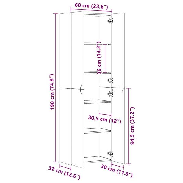 Kantoorkast 298547 zwart - plaatmateriaal op houtbasis - 60 x 190 x 32 cm