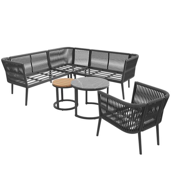 Set lounge jardin Gaia II (6-él.) Gris - Verre - Métal - Matière plastique - Textile - 176 x 75 x 176 cm