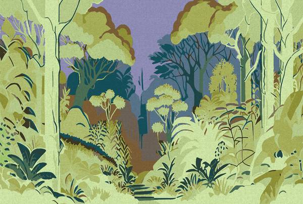 Fototapete Runa Walls by Patel Braun - Grün - Violett - Fleece - 400 x 270 x 1 cm