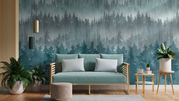 Fototapete Landschaft Waldtapete Blau - Grau - Fleece - 159 x 280 x 1 cm