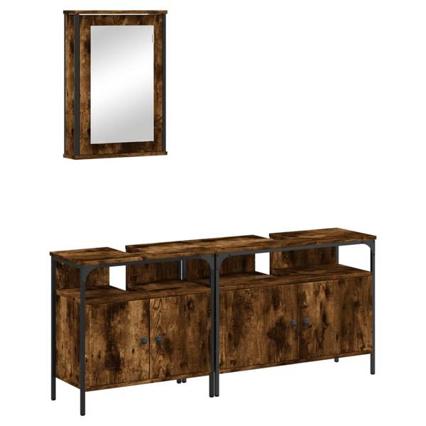 Badkamermeubelset 3033732 Set van 3 bruin - plaatmateriaal op houtbasis - 12 x 60 x 42 cm