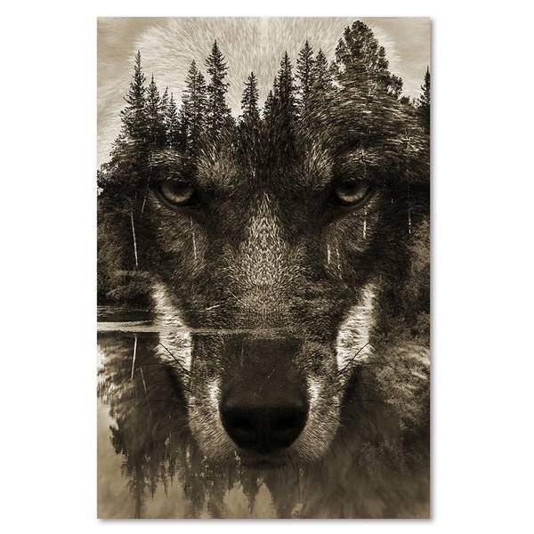 Wandbild wolf abstraktion sepia 70 x 100 cm