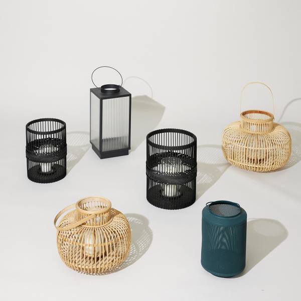 Laternen Hexa(2er Set) Schwarz - Bambus - 25 x 33 x 25 cm