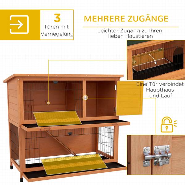 konijnenhok D51-410V04OG oranje - massief hout - 63 x 112 x 123 cm