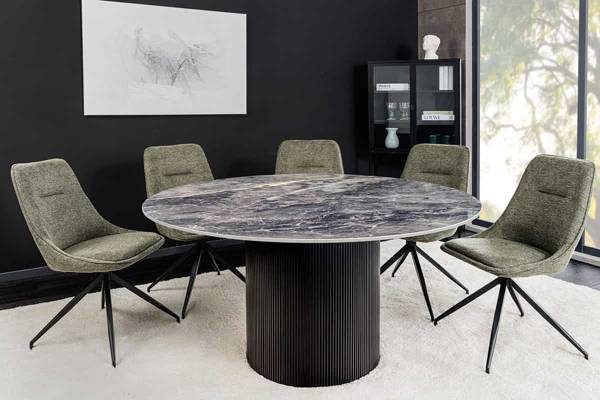 Esstisch UNIQUE Schwarz - Keramik - Holzwerkstoff - Massivholz - 120 x 75 x 120 cm