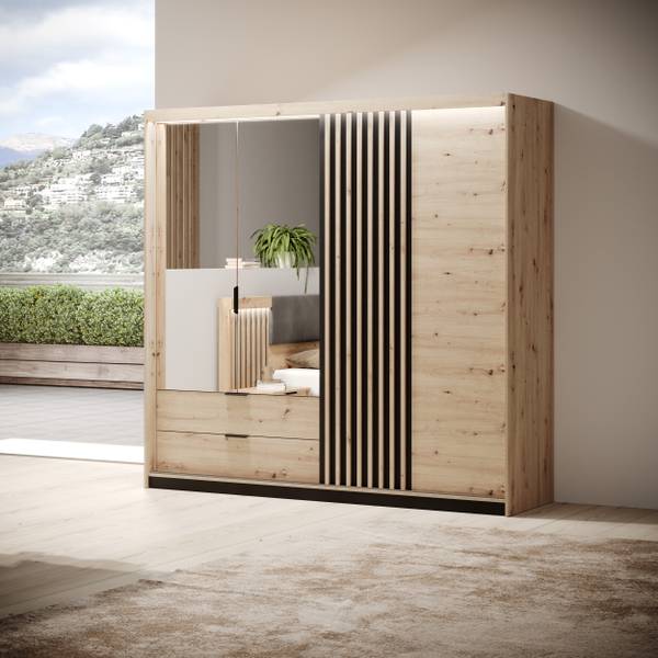 Kledingkast Napoli grijs - plaatmateriaal op houtbasis - 220 x 211 x 60 cm