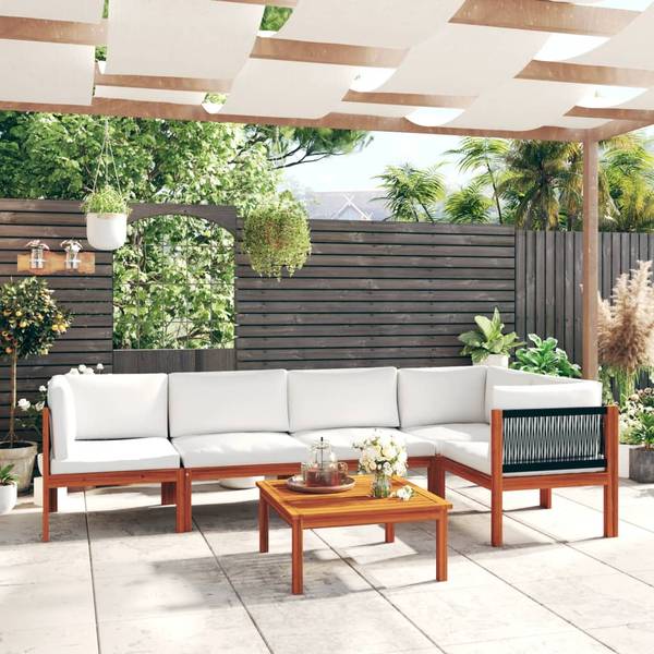 Gartenmöbel-Set 3057901 6-teilig Weiß - Polyester - Akazie - 65 x 100 x 65 cm