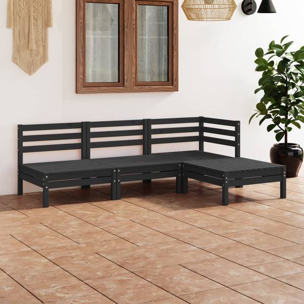 Loungeset 3010500 set van 4 zwart - grenenhout - 64 x 29 x 64 cm