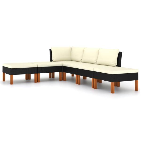 Garten-Sofa-Set 3009634-3 6-teilig Schwarz - Polyester - Eukalyptus - Stahl - 61 x 67 x 65 cm