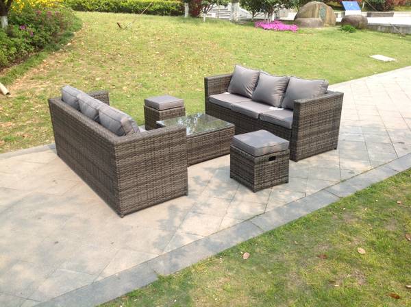 Gartenmöbel 8 Sitzer Rattan Sofa Set Grau - Webstoff - Polyresin - 65 x 66 x 177 cm