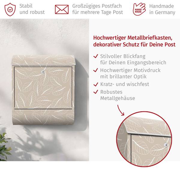 Briefkasten Leaf Trail Beige - Stahl - 39 x 46 x 13 cm