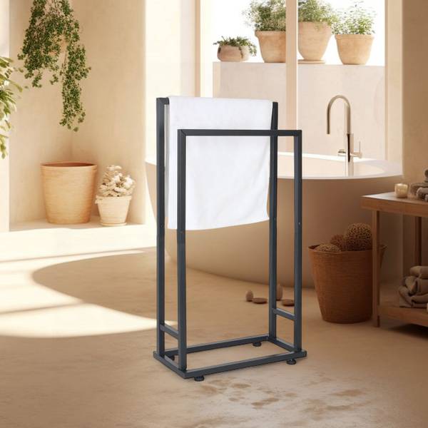 Porte-serviettes à 2 barres en métal Noir - Fer - 41 x 77 x 21 cm