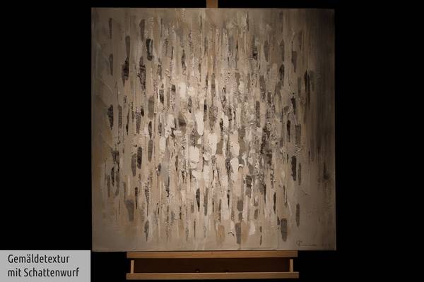Tableau peint à la main Voile Texture Gris - Coton - 80 x 80 x 4 cm