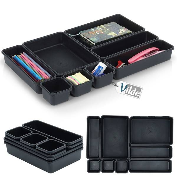 Schubladen Organizer 8er Set 568012 Schwarz - Kunststoff - 16 x 5 x 24 cm