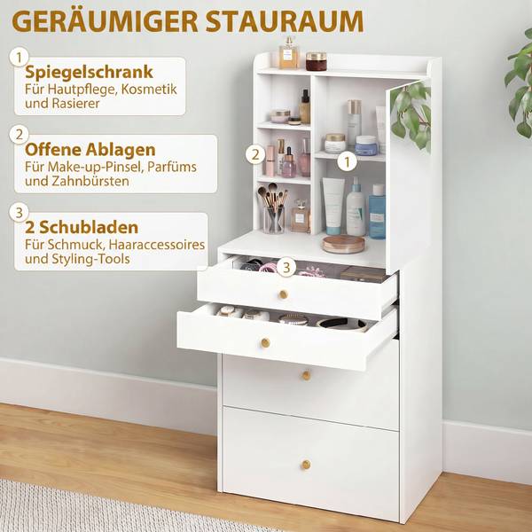 Schminktisch-Set 83D-233V90WT Weiß - Holzwerkstoff - 40 x 133 x 60 cm