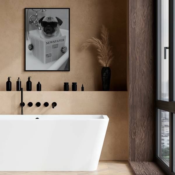 Poster MOPS in der Badewanne 20 x 30 x 30 cm