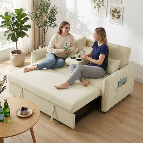 Schlafsofa 83B-790V00BG Beige - Chenille - 90 x 84 x 166 cm