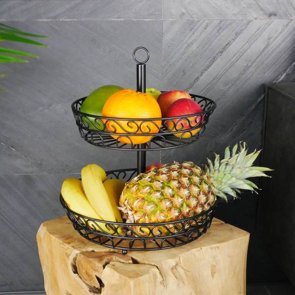 Obstkorb Schale Etagere 2 Stockwerke Schwarz - Metall - 31 x 35 x 31 cm