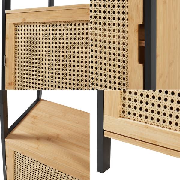 Bad-Hochschrank Tervola Beige - Schwarz - Bambus - Holzwerkstoff - Kunststoff - 40 x 172 x 35 cm