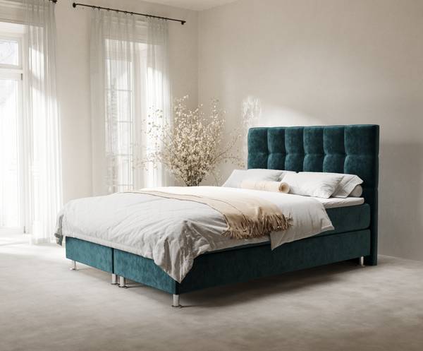 Lit boxspring Chanton Turquoise - Largeur de la surface de couchage : 200 cm
