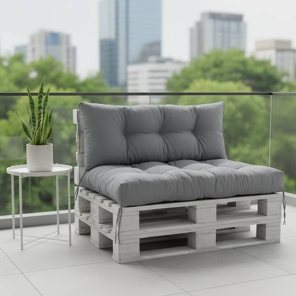 2-tlg. Palettenkissen-Set outdoor Grau - Polyester - 80 x 12 x 120 cm