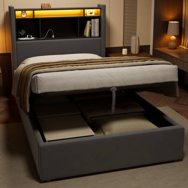 Bettgestell ZY-053 Grau - Samt - 90 x 112 x 219 cm