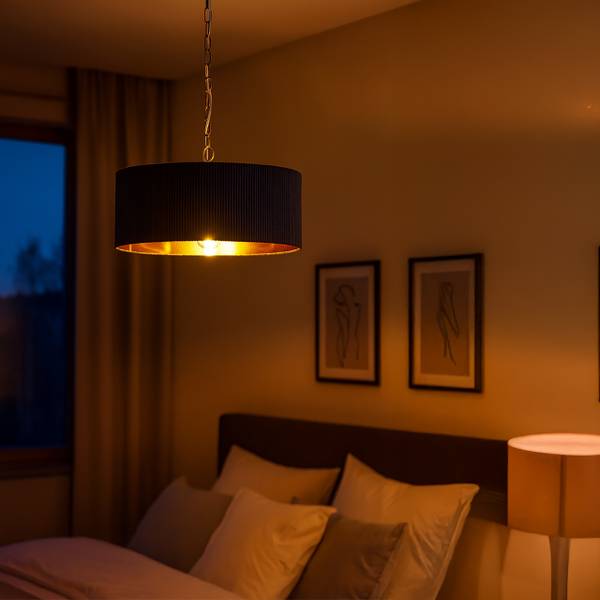 Hängelampe mit Stoffschirm Schwarz - Eisen - 40 x 100 x 40 cm